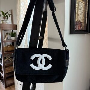 CHANEL PRECISION Black and White Logo Shoulder Bag